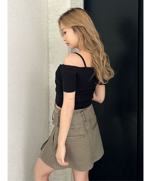 GYDA（ジェイダ）の「ハーフスリーブカシュクールオフショルショートトップス（Tシャツ/カットソー・レディース・オフホワイト/レッド/ブラック・FREE）」の7枚目の写真