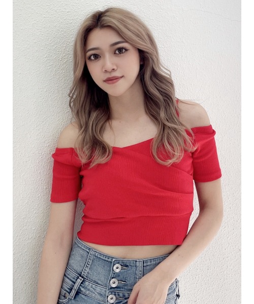 GYDA ハーフスリーブカシュクールオフショルショートトップス GYDA ハーフスリーブカシュクールオフショルショートTOPS