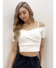 GYDA | ハーフスリーブカシュクールオフショルショートTOPS(Tシャツ/カットソー)
