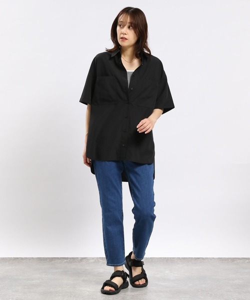 GLOBAL WORK Smile Seed Store（グローバルワーク スマイルシードストア）の「軽やかシャツ半袖/977026（シャツ/ブラウス・レディース・ブラック/ベージュ/チェック/チャコール・LARGE/MEDIUM/SMALL/X-LARGE）」の5枚目の写真