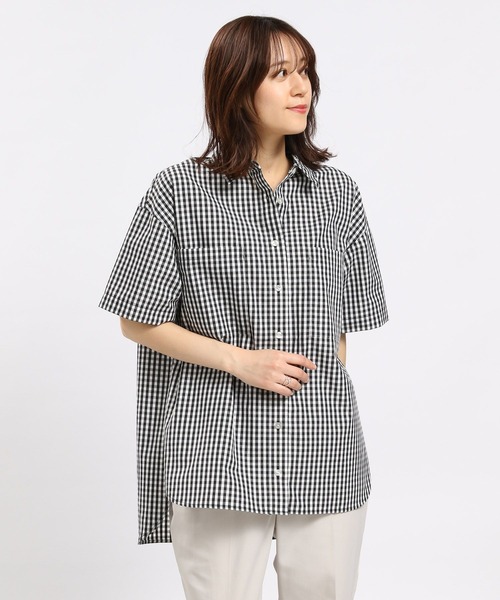 GLOBAL WORK Smile Seed Store（グローバルワーク スマイルシードストア）の「軽やかシャツ半袖/977026（シャツ/ブラウス・レディース・ブラック/ベージュ/チェック/チャコール・LARGE/MEDIUM/SMALL/X-LARGE）」の14枚目の写真