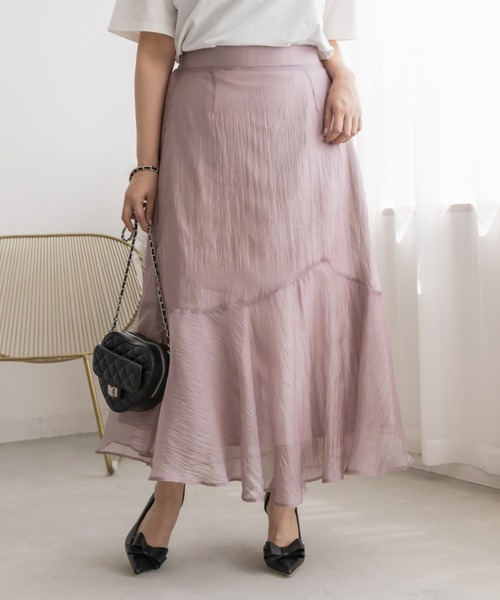 CLETTE（クレット）の「アシメ切替シアーフレアスカート（スカート・レディース・ピンク/モカ/ブラック・LL/3L/4L）」の3枚目の写真