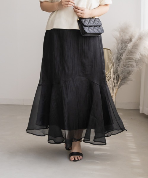 CLETTE（クレット）の「アシメ切替シアーフレアスカート（スカート・レディース・ピンク/モカ/ブラック・LL/3L/4L）」の2枚目の写真