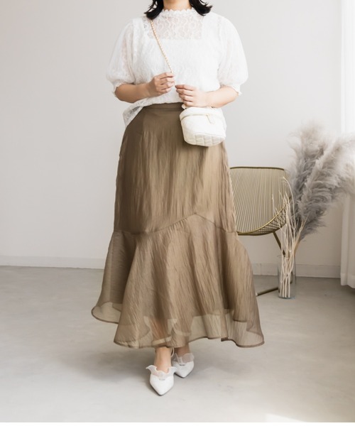 CLETTE（クレット）の「アシメ切替シアーフレアスカート（スカート・レディース・ピンク/モカ/ブラック・LL/3L/4L）」の9枚目の写真