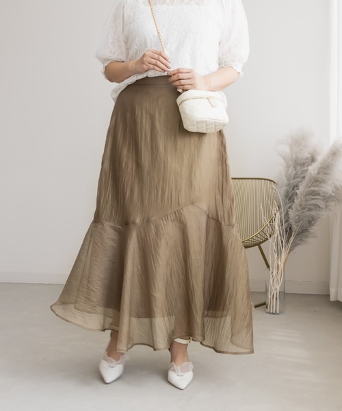 CLETTE（クレット）の「アシメ切替シアーフレアスカート（スカート・レディース・ピンク/モカ/ブラック・LL/3L/4L）」の10枚目の写真