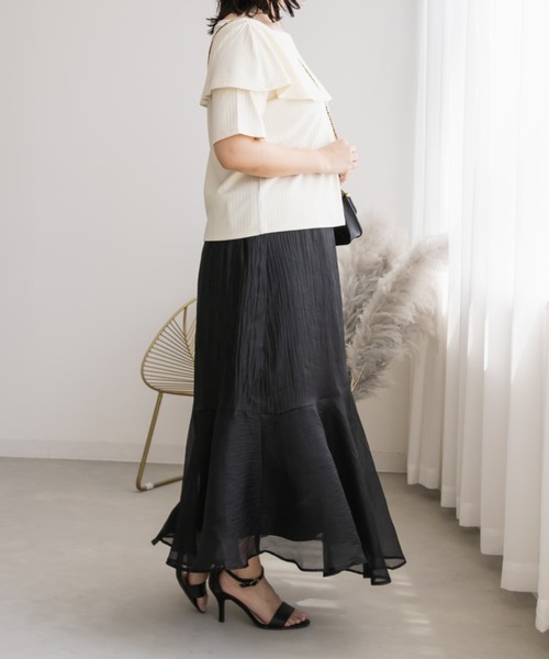 CLETTE（クレット）の「アシメ切替シアーフレアスカート（スカート・レディース・ピンク/モカ/ブラック・LL/3L/4L）」の7枚目の写真