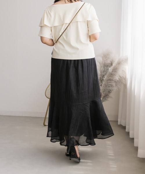 CLETTE（クレット）の「アシメ切替シアーフレアスカート（スカート・レディース・ピンク/モカ/ブラック・LL/3L/4L）」の8枚目の写真