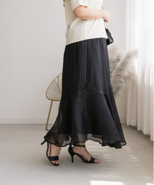 CLETTE（クレット）の「アシメ切替シアーフレアスカート（スカート・レディース・ピンク/モカ/ブラック・LL/3L/4L）」の6枚目の写真