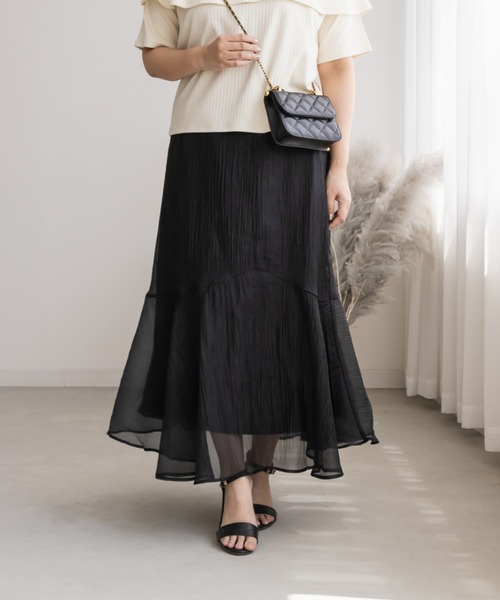 CLETTE（クレット）の「アシメ切替シアーフレアスカート（スカート・レディース・ピンク/モカ/ブラック・LL/3L/4L）」の5枚目の写真