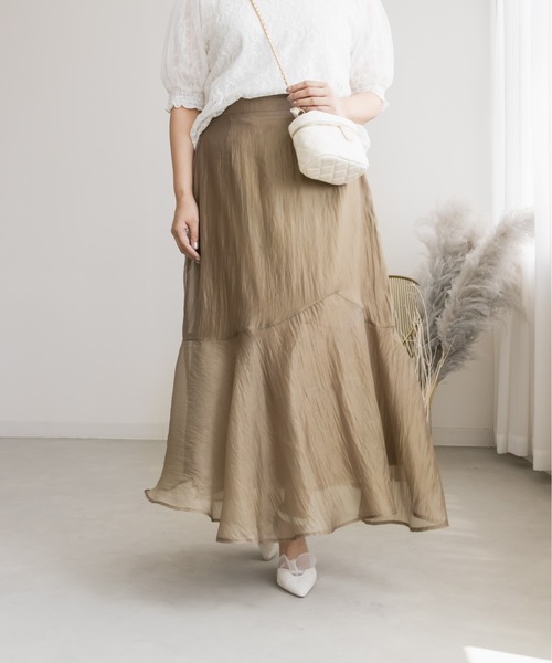 CLETTE（クレット）の「アシメ切替シアーフレアスカート（スカート・レディース・ピンク/モカ/ブラック・LL/3L/4L）」の11枚目の写真