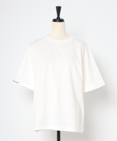 Bonjour Sagan(ボンジュールサガン)の「ロールアップスリーブレタリングロゴ刺繍Tシャツ(Tシャツ/カットソー・レディース・ブラック×ホワイト/ホワイト×ブラック/ホワイト×グリーン/ホワイト×ピンク・FREE)」の7枚目の写真