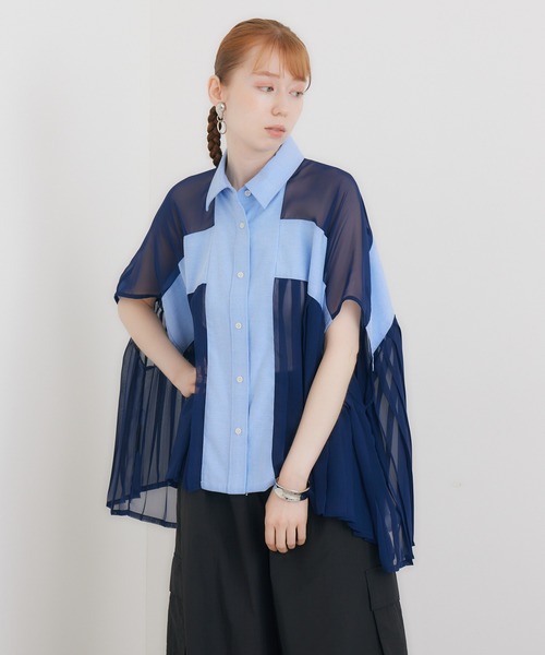 1%(イチ パーセント)の「1% オックスシアープリーツブラウス(シャツ/ブラウス・レディース・ブルー/ホワイト・FREE)」の22枚目の写真