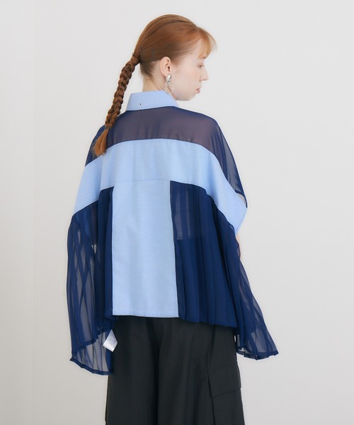 1%(イチ パーセント)の「1% オックスシアープリーツブラウス(シャツ/ブラウス・レディース・ブルー/ホワイト・FREE)」の21枚目の写真