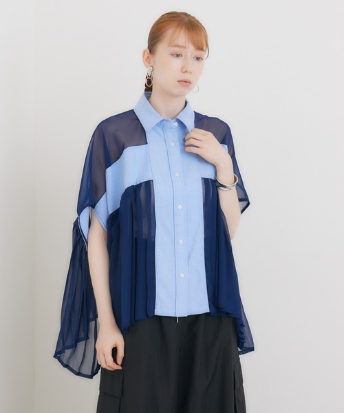 1%(イチ パーセント)の「1% オックスシアープリーツブラウス(シャツ/ブラウス・レディース・ブルー/ホワイト・FREE)」の20枚目の写真