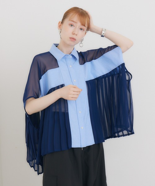 1%(イチ パーセント)の「1% オックスシアープリーツブラウス(シャツ/ブラウス・レディース・ブルー/ホワイト・FREE)」の19枚目の写真