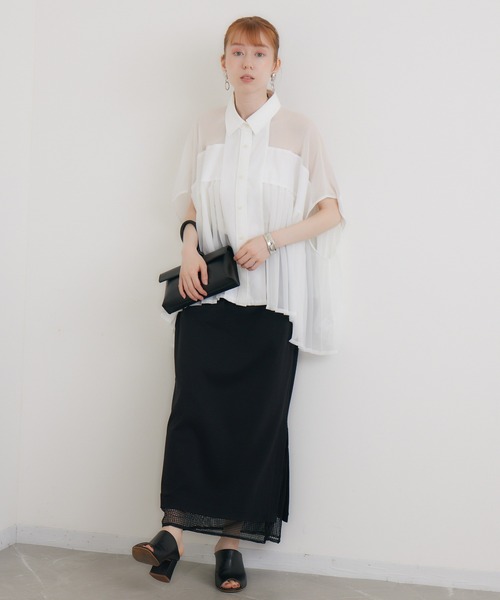 1%(イチ パーセント)の「1% オックスシアープリーツブラウス(シャツ/ブラウス・レディース・ブルー/ホワイト・FREE)」の15枚目の写真