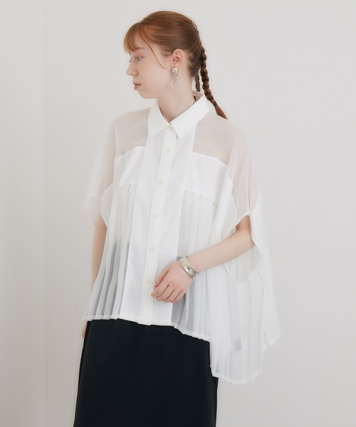 1%(イチ パーセント)の「1% オックスシアープリーツブラウス(シャツ/ブラウス・レディース・ブルー/ホワイト・FREE)」の13枚目の写真