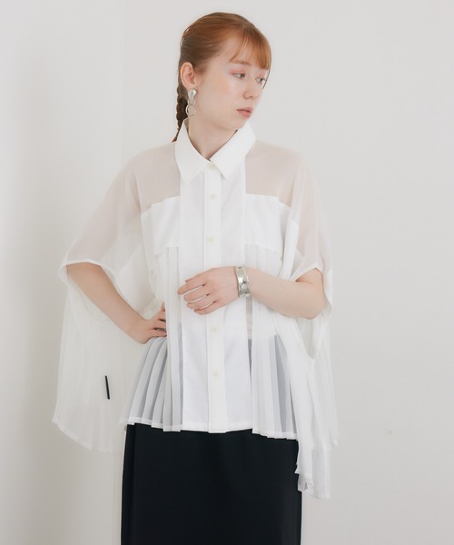 1%(イチ パーセント)の「1% オックスシアープリーツブラウス(シャツ/ブラウス・レディース・ブルー/ホワイト・FREE)」の12枚目の写真