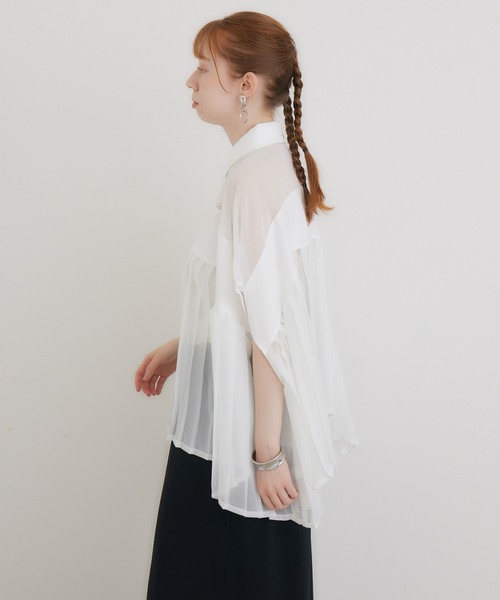 1%(イチ パーセント)の「1% オックスシアープリーツブラウス(シャツ/ブラウス・レディース・ブルー/ホワイト・FREE)」の10枚目の写真