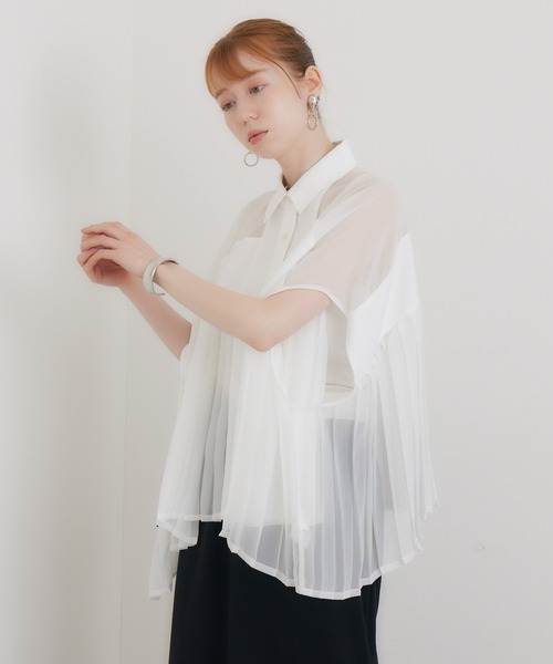 1%(イチ パーセント)の「1% オックスシアープリーツブラウス(シャツ/ブラウス・レディース・ブルー/ホワイト・FREE)」の9枚目の写真