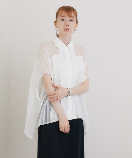 1%(イチ パーセント)の「1% オックスシアープリーツブラウス(シャツ/ブラウス・レディース・ブルー/ホワイト・FREE)」の8枚目の写真