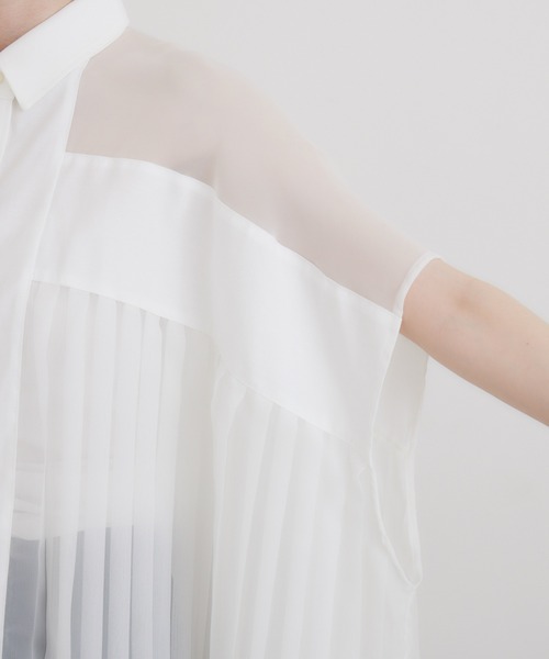 1%(イチ パーセント)の「1% オックスシアープリーツブラウス(シャツ/ブラウス・レディース・ブルー/ホワイト・FREE)」の6枚目の写真