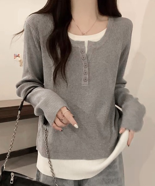 Dewlily(デューリリー)の「レイヤード風ドッキングシャツ(シャツ/ブラウス・レディース・ブラック/グレー・XL/L/M)」の7枚目の写真