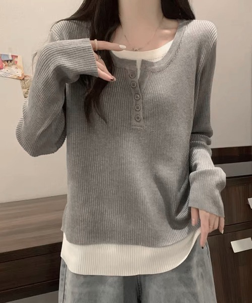 Dewlily(デューリリー)の「レイヤード風ドッキングシャツ(シャツ/ブラウス・レディース・ブラック/グレー・XL/L/M)」の8枚目の写真