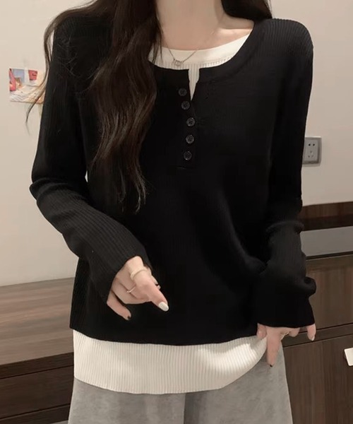Dewlily(デューリリー)の「レイヤード風ドッキングシャツ(シャツ/ブラウス・レディース・ブラック/グレー・XL/L/M)」の9枚目の写真