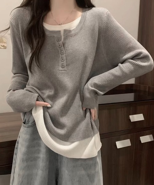 Dewlily(デューリリー)の「レイヤード風ドッキングシャツ(シャツ/ブラウス・レディース・ブラック/グレー・XL/L/M)」の10枚目の写真