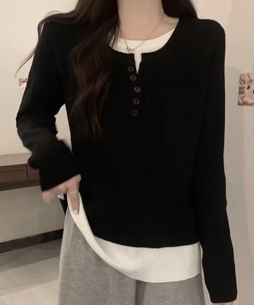Dewlily(デューリリー)の「レイヤード風ドッキングシャツ(シャツ/ブラウス・レディース・ブラック/グレー・XL/L/M)」の11枚目の写真