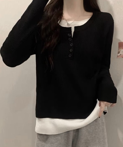Dewlily(デューリリー)の「レイヤード風ドッキングシャツ(シャツ/ブラウス・レディース・ブラック/グレー・XL/L/M)」の12枚目の写真