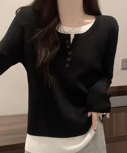 Dewlily(デューリリー)の「レイヤード風ドッキングシャツ(シャツ/ブラウス・レディース・ブラック/グレー・XL/L/M)」の14枚目の写真