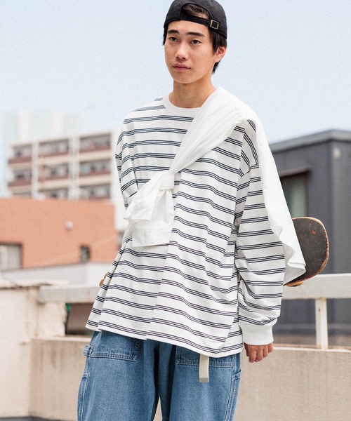 niko and...（ニコアンド）の「16oz USAコットンボーダーロンT（Tシャツ/カットソー・メンズ・イエロー/ブラウン/ブラック/オフホワイト/グレー/ブルー・MEDIUM/LARGE）」の20枚目の写真