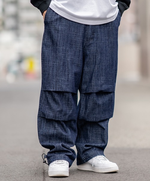 SIDEWAY STANCE(サイドウェイスタンス)の「【SIDEWAY STANCE】ワイド スラブ デニムパンツ(デニムパンツ・メンズ・ブラック/インディゴブルー/ブルー系/ブラック系・MEDIUM/LARGE)」の1枚目の写真