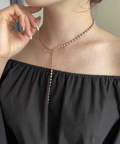 Thevon（ゼボン）の「【heilly/ヘイリー】変形Y字チョーカー（ネックレス・レディース・シルバー/ゴールド/ピンクゴールド/ライトグレー/グレー/イエロー・FREE）」の6枚目の写真