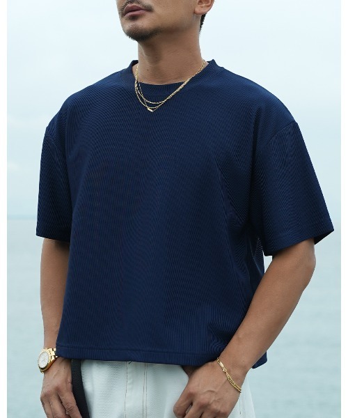 #Re:room(リルーム)の「プリーツショートレングスビッグTシャツ(Tシャツ/カットソー・メンズ・ブラック/カーキ/ネイビー/イエロー・S-M/M-L)」の4枚目の写真