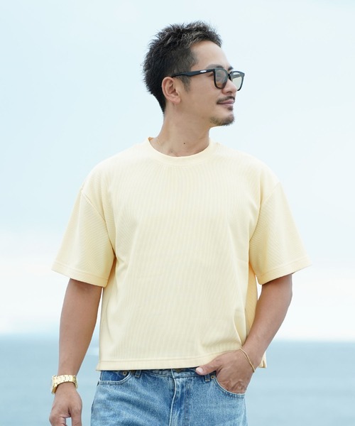 #Re:room(リルーム)の「プリーツショートレングスビッグTシャツ(Tシャツ/カットソー・メンズ・ブラック/カーキ/ネイビー/イエロー・S-M/M-L)」の7枚目の写真