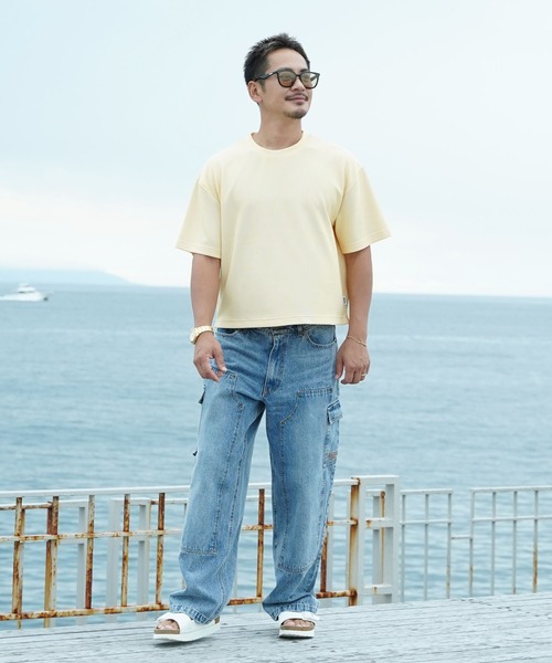 #Re:room(リルーム)の「プリーツショートレングスビッグTシャツ(Tシャツ/カットソー・メンズ・ブラック/カーキ/ネイビー/イエロー・S-M/M-L)」の6枚目の写真