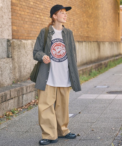 MONO-MART LADY'S(モノマートレディース)の「ヴィンテージライク フィッシュ グラフィックプリント オーバーサイズ 長袖Tシャツ(Tシャツ/カットソー・レディース・杢グレー/ホワイト系/ホワイト系1/オートミール・FREE)」の14枚目の写真