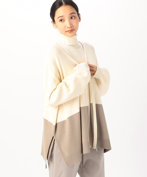 COMME CA ISM（コムサイズム）の「バイカラー ポンチョ　ジップカーディガン（カーディガン/ボレロ・レディース・ネイビー/アイボリー/チャコール・FREE）」の5枚目の写真