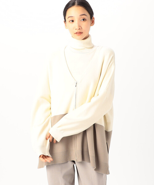 COMME CA ISM（コムサイズム）の「バイカラー ポンチョ　ジップカーディガン（カーディガン/ボレロ・レディース・ネイビー/アイボリー/チャコール・FREE）」の6枚目の写真