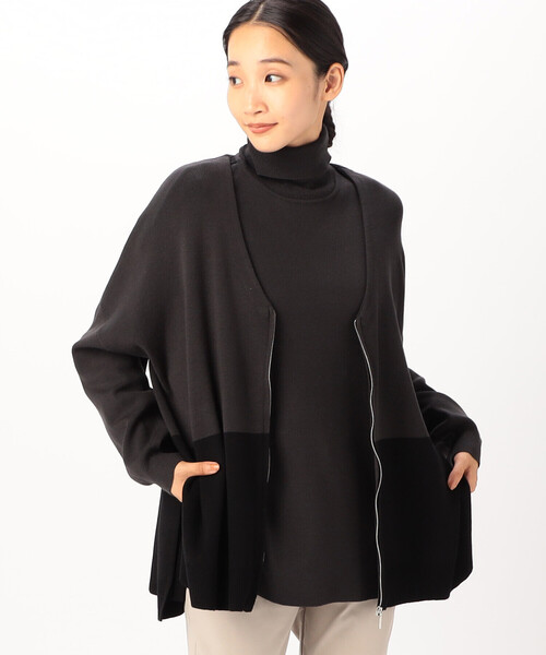 COMME CA ISM（コムサイズム）の「バイカラー ポンチョ　ジップカーディガン（カーディガン/ボレロ・レディース・ネイビー/アイボリー/チャコール・FREE）」の8枚目の写真