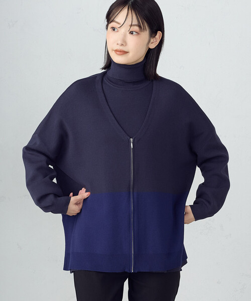 COMME CA ISM（コムサイズム）の「バイカラー ポンチョ　ジップカーディガン（カーディガン/ボレロ・レディース・ネイビー/アイボリー/チャコール・FREE）」の13枚目の写真