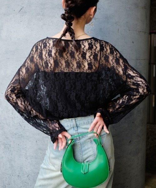 Rejoule(リジュール)の「レース長袖シアートップス(Tシャツ/カットソー・レディース・オフホワイト/ブラック・FREE)」の8枚目の写真