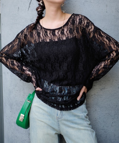 Rejoule(リジュール)の「レース長袖シアートップス(Tシャツ/カットソー・レディース・オフホワイト/ブラック・FREE)」の10枚目の写真