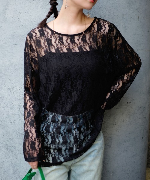 Rejoule(リジュール)の「レース長袖シアートップス(Tシャツ/カットソー・レディース・オフホワイト/ブラック・FREE)」の20枚目の写真