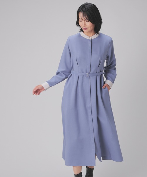 新品✨自由区 洗える‼️cangioli シャツワンピース　バンドカラー　ネイビー 新品✨自由区 洗える‼️cangioli シャツワンピース バンドカラー