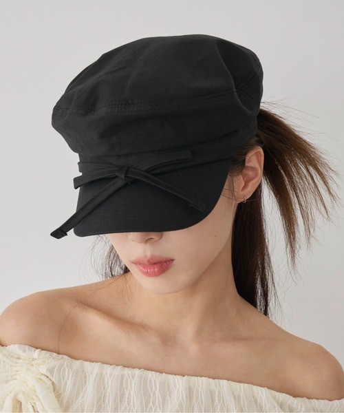 UNE MANSION（ユヌマンション）の「【ストリングで自由にアレンジ可能】リボンハンチングベレー帽（ハンチング/ベレー帽・レディース・アイボリー/ブラック/チャコール・ONE SIZE）」の2枚目の写真