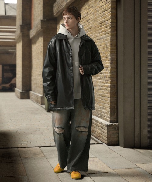 ヴィンテージライクケミカルウォッシュ ゲームハイネックパーカー